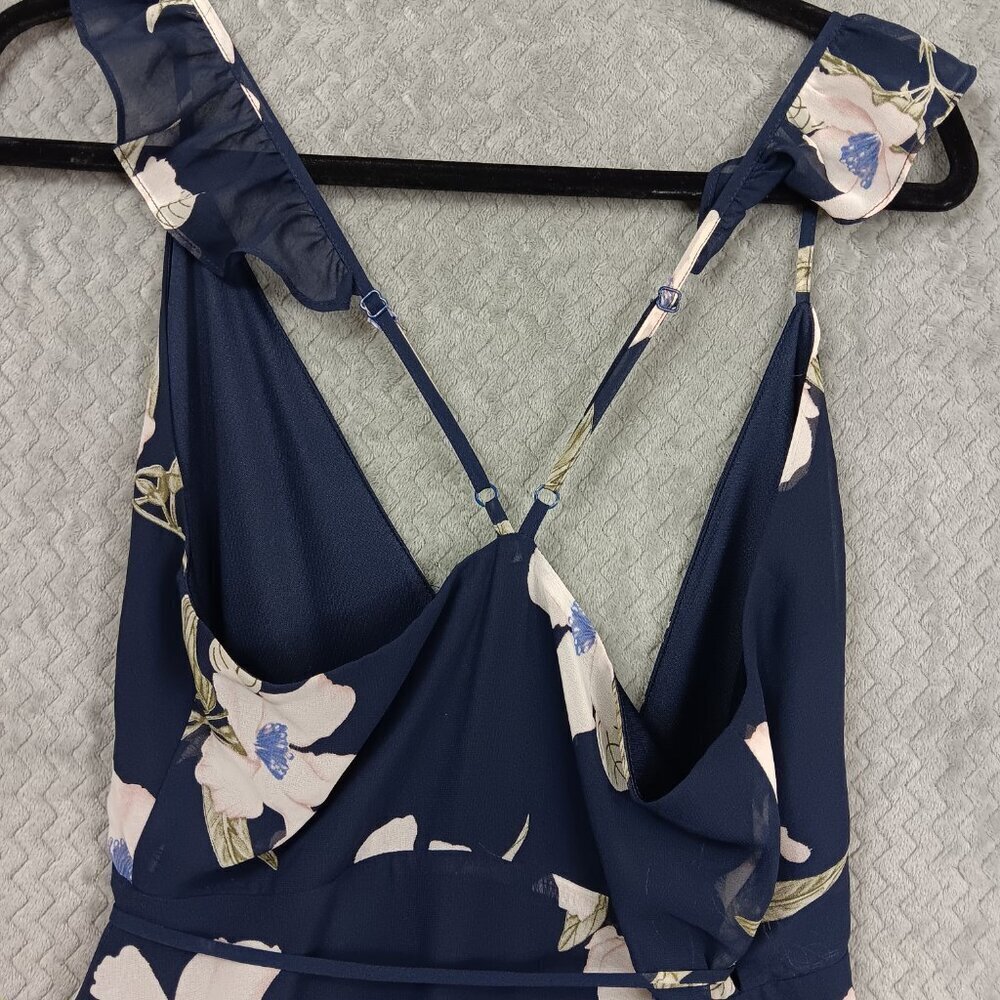 LULUS All Mine Navy Blue Floral PrintHigh-Low Wrap Dress size M Resort Vacation - Picture 7 of 10